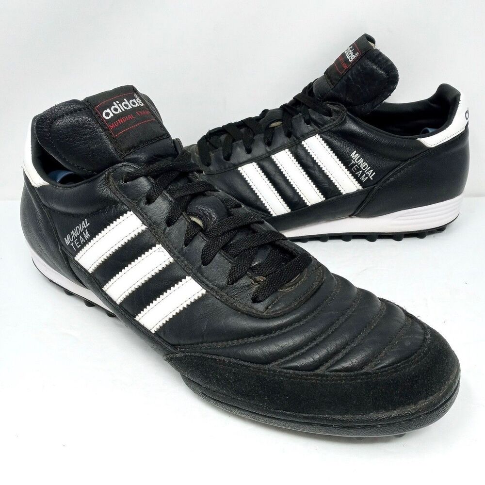 Adidas Mundial Team Shoes Mens Size 12.5 Black Leather Turf Soccer Cleats Futbol